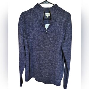 Eight Bells Mens Chunky Navy Cable Knit Pull Over Quarter Zip Sweater Size L NEW